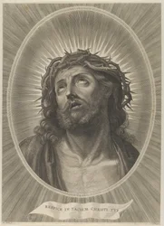 Cabeza de Cristo mirando hacia arriba con corona de espinas, en un marco ovalado, después de Reni, ca. 1653-67