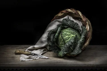 Naturaleza muerta rústica con coles