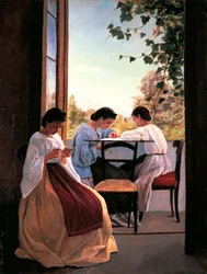 Las bordadoras de Adriano Cecioni (1836-1886), óleo sobre lienzo, 52x41 cm detalle