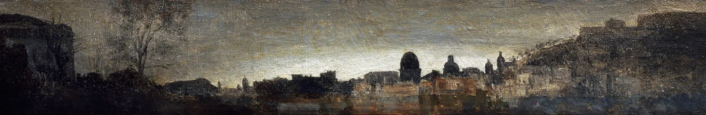 Vista de Nápoles, hacia 1865, de Adriano Cecioni (1836-1886), óleo sobre tabla, 9x56 cm. Italia