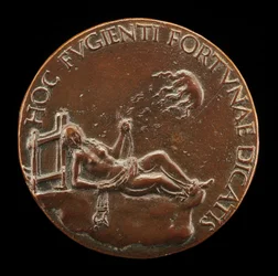 Figura femenina sosteniendo una brida [reverso], probablemente después de 1502