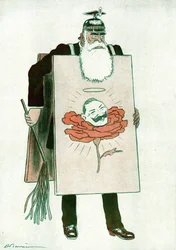 Viñeta del Primer Ministro griego Stéfanos Skouloudis (1836-1928) Dibujo de Adrien Barrere (1874-1931) en Fantasio 01/10/1916