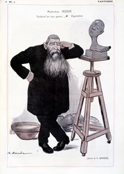 Caricatura del escultor Auguste Rodin representado en su taller en “Fantasio”