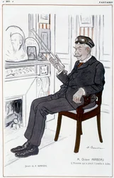 Dibujo humorístico sobre Octave Mirbeau por Barrère - en “Fantasio”, del 01/04/1908
