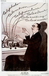 Imagen humorística sobre Belin y su belinógrafo - por Barrère, en “Fantasio” del 01/12/1931