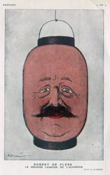 Robert Pelleve de La Motte-Ango, Marqués de Flers, dramaturgo francés (1872-1927). (La primera linterna de la academia). Caricatura de Barrere en 