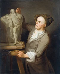 Louis-Francois Roubiliac (1695-1762) Modelando su Monumento a Shakespeare