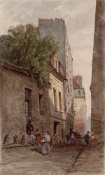 Casa del diácono François de Pâris (1690-1727), París, calle de Bourguignons (actual bulevar de Port-Royal). Dibujo de Adrien Dauzats (1804-1868)