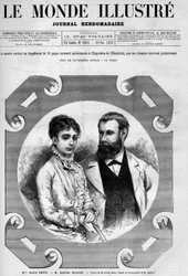 Retrato de Daniel Wilson (1840-1919), político francés con su esposa, Alice Grevy. Grabado por Adrien Marie. Uno de "El Mundo Ilustre" No. 1282 del 22 de octubre