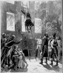 Representación teatral: “Ninety-three” de Paul Meurice por Victor Hugo. El incendio de la Tourgue (10ª pintura): el Marqués de Lantenac, después de salvar la vida de los hijos de la Flecharde, se entrega