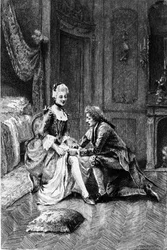 Grabado de Adrien Moreau (1843-1906) ilustrando “Cándido” de Francois Marie Arouet dit Voltaire (1694-1778)