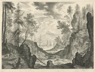 Paisaje de bosque con cascada Paisajes de montaña del Tirol (título de la serie)