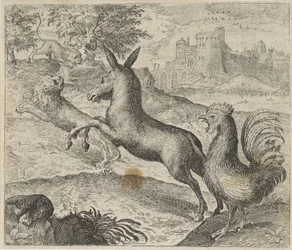 Fábula del León, el Burro y el Gallo