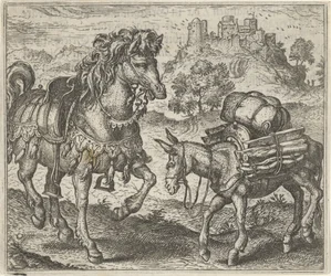 Fábula del burro descontento y el caballo de guerra