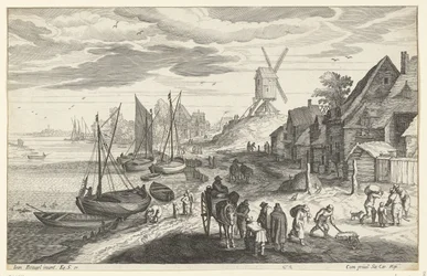 Paisaje costero con molino de viento