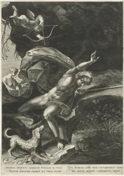 Narciso en el pozo Hércules y Cerbero