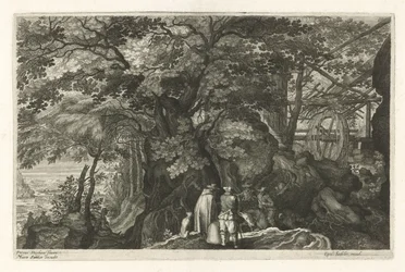 Río con rocas y un molino de agua Ocho paisajes en Bohemia (título de la serie)