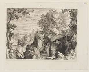 Paisaje montañoso con un ermitaño