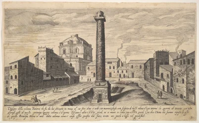 Placa 31: vista de la columna de Trajano, mostrada con su pedestal desenterrado, 1606