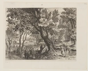 Paisaje fluvial con La tentación de Cristo