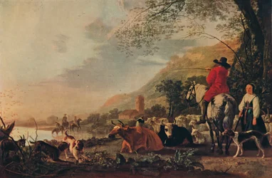 Un paisaje montañoso con figuras, c1655