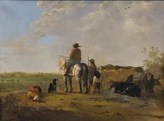Un paisaje con jinete, c.1655-60 (óleo sobre lienzo)