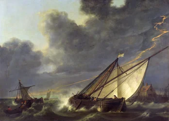 Barcos en el Estuario de Holland Diep en una Tormenta