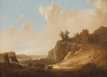 Paisaje montañoso con las ruinas de un castillo