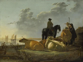Campesinos y ganado junto al río Merwede, c.1655-60