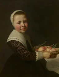 Retrato de una niña con melocotones