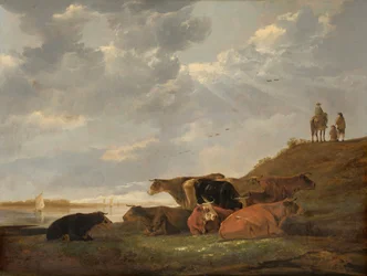 Paisaje Fluvial con Vacas