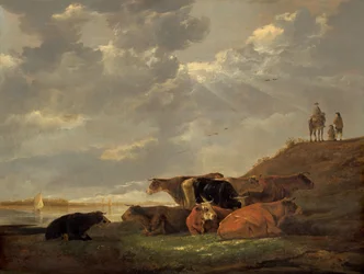 Paisaje Fluvial con Vacas