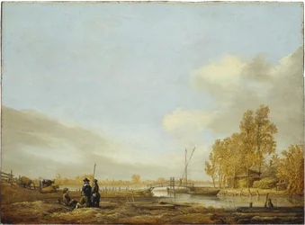 Paisaje fluvial con pasarela