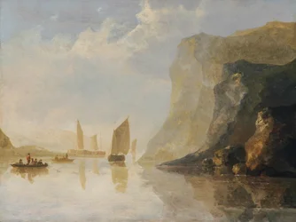 Paisaje fluvial con barcos