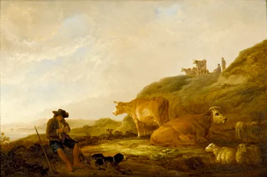 Pastor sentado con vacas y ovejas en un prado, c. 1644