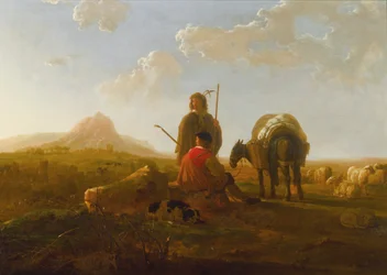 Dos pastores en un paisaje montañoso