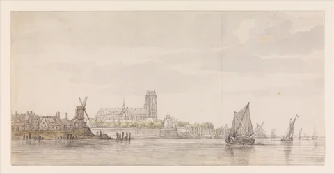 Vista de la Groote Kerk de Dordrecht desde el río Mosa
