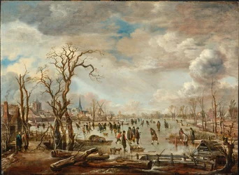 Paisaje de invierno con placeres en el hielo, c. 1655