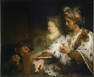Mordejai es honrado por el rey Ahasver de Persia (pintura sobre lienzo)