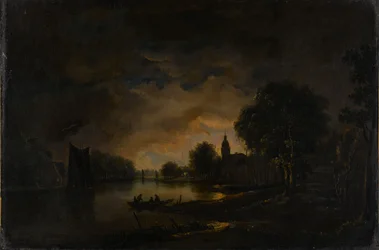 Vista del río a la luz de la luna, c.1850-1875 (óleo sobre lienzo)