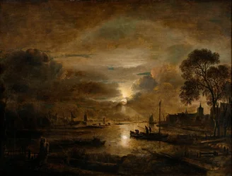 Luz de luna en un río holandés, c.1650 (óleo sobre lienzo)