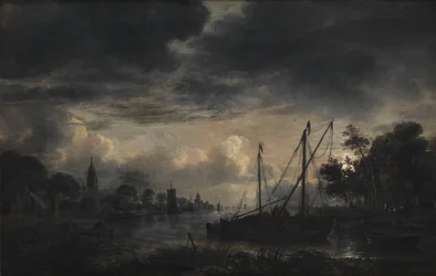 Paisaje fluvial a la luz de la luna