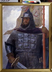 Retrato de Alejandro Nevsky, Gran Príncipe de Nóvgorod y Vladimir (1220-1263). (Retrato de Alejandro Nevsky, Gran Príncipe de Nóvgorod y Vladimir). También llamado Alejandro del Neva, es uno de los héroes nacionales rusos, famoso por sus victorias militare