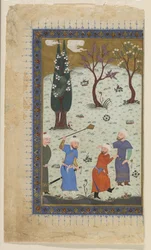 Un príncipe entronizado rodeado de asistentes, 1425-30