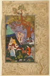 Folio de un Divan (poemas recopilados) de Awhadi; verso: Un campamento, Herat, Afganistán, 1615-16
