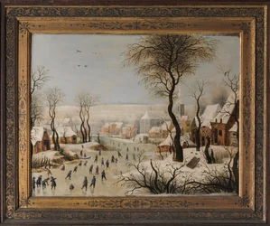Paisaje invernal con una trampa para pájaros
