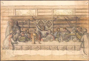 Borrador temprano de Valdemar Sejr y el banquete en Lyø