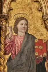 Coronación de la Virgen y santos, políptico sobre fondo dorado, detalle de 2384569