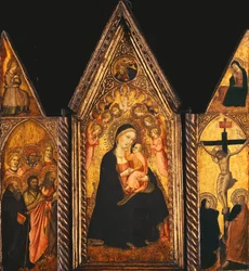 Un tríptico portátil con la Madonna y el Niño entronizados con ángeles
