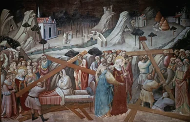 Santa Elena excava para encontrar la Verdadera Cruz, del Ciclo de la Leyenda de la Verdadera Cruz por Agnolo Gaddi, capilla de la Basílica de Santa Croce, Florencia, c.1380